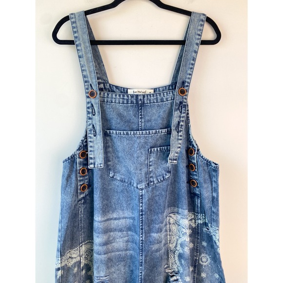 NWT Three Bird Nest High Hopes Slouchy Denim Overalls M Blue Bandana Jumpsuit - Picture 5 of 13